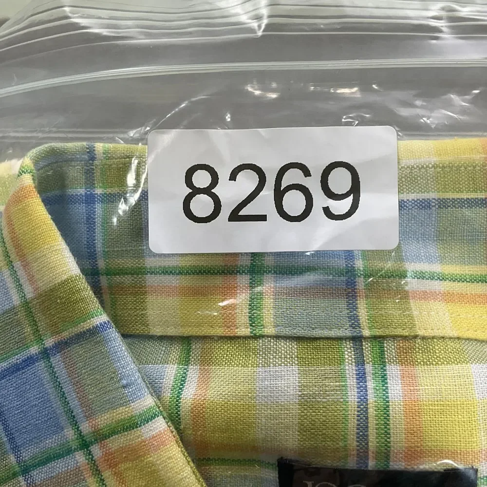Jos A Banks Shirt‎ Men Large Yellow Green Blue Madras Plaid Linen Classic